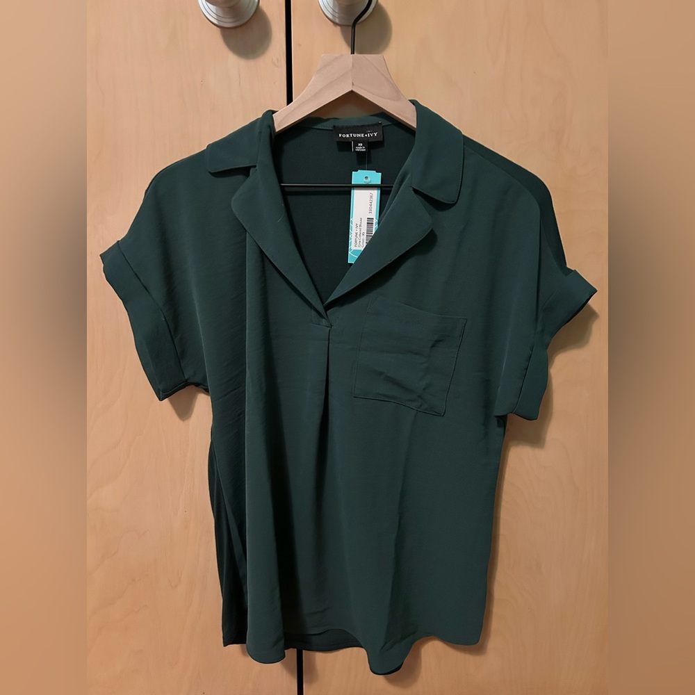 NWT Dark Green Blouse by Fortune & Ivy size XS